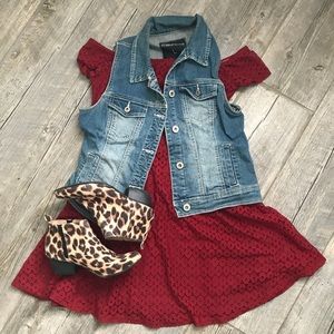 Red Lace Look Skater Dress